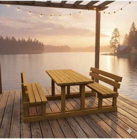 Resim Ahşap Piknik Masası 170-cm Sırtlıklı -424 