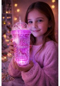 Resim Renkli Boncuklu Sevimli Atlı Karınca Tasarım 450ml Led Işıklı Pipetli İçecek Bardağı Suluk Pembe2649 pembe 