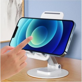 Resim Ulu Bilgisayar Masaüstü Tablet ve Telefon Tutucu Stand 3 Kademeli 360 Derece Döndürülebilir Uzunluk Ayarlı-Beyaz 