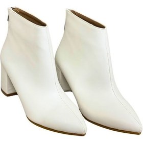 Resim Günlük Kadın Kısa Bot Kalın Topuklu Fermuarlı Sivri Burunlu Tırtıklı Taban Kürklü Astarlı Bootie 211 Mahmut Özer Beyaz Cilt 