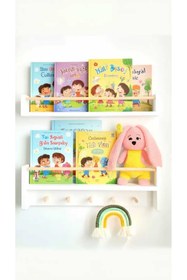 Resim dekomar Montessori 50cm 2 Li Set Raf Askılık Beyaz- Naturel Ahşap 