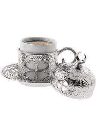 Resim Sena Yonca Desenli Porselenli 4 Parça Gümüş Renk Fincan 