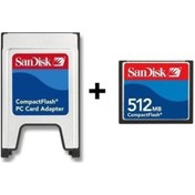 Resim Sandisk 512 MB Compact Flash Hafıza Kartı + PCMIA Compact Flash Kart Okuyucu 