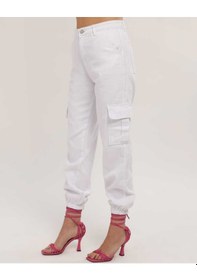 Resim Shevega Kadın Beyaz Paça Lastikli Keten Kargo Pantolon Beyaz 