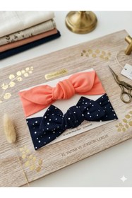 Resim swan butik Kız Bebek Çocuk Bandana Toka Seti 2'li Somon Ve Lacivert Benekli 
