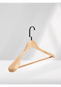 Resim Naturel Ahşap Siyah Lama Kancalı Pabuçlu Takım Elbise Askısı 10 Adet Ahşap 