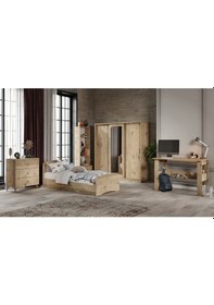 Resim Samira Modern Genç Odası Takımı Meşe - 5 Parçalı Ve Tamamı 1. Kal 