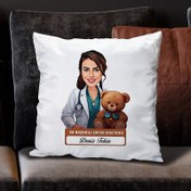 Resim En Başarılı Kadın Çocuk Doktoru Karikatürlü Yastık 