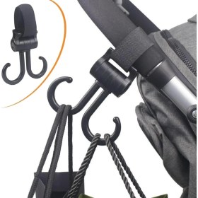 Resim 2 Kancalı Askı Bebek Arabasına Uyumlu Cırtlı Eşya Taşıma Aparatı 360 Derece Dönebilen Plastik Kanca 