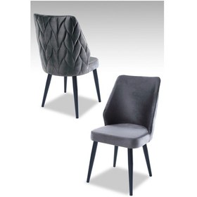 Resim Puffy Sandalye - Babyface Gri- Metal Siyah Ayak 4 Adet - Salon Sandalyesi / Mutfak Sandalyesi Gri 