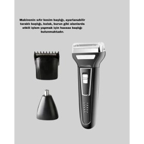 Resim Techora Sale Insua Erkek Bakım Seti - 3 Başlıklı Şarjlı Tıraş Makinesi, 60 Dakika Kablosuz Kullanım 