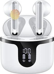 Resim Kablosuz Kulaklıklar, 48H Çalma Süresi Bluetooth Kulaklıklar 4 Mikrofonlu Çağrı Gürültüsü Kulak İçi Kulaklık HiFi Stereo, LED Güç Ekranlı Bluetooth 5.3 Kulaklık IPX7 iPhone ve Android için Su Geçirmez 