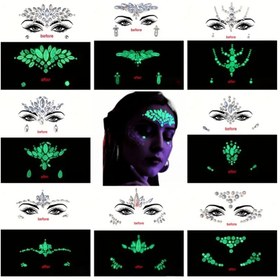 Resim 4 parça ışıldak yüz yaması seti, Denizkızı parlak karnaval simli taşlar, Neon festival takısı, mücevher yüz, dans partisi için DIY reçine göz makyaj yamaları 