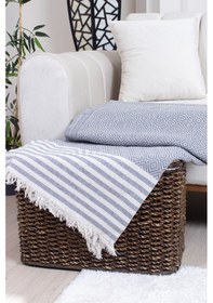 Resim Pamuklu Püsküllü Elmas Desenli Koltuk Örtüsü 170x210 Cm Dekoratif Kanepe, Yatak Ve Tv Örtüsü Koyu Gri 