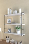 Resim EVA METAL TASARIM Modern Büyük Boy 3 Katlı Duvar Rafı Beyaz 