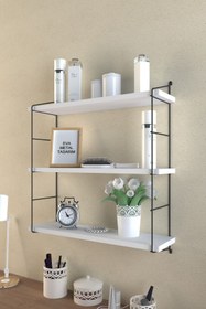Resim EVA METAL TASARIM Modern Büyük Boy 3 Katlı Duvar Rafı Beyaz 