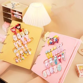 Resim Şık Saç Tokası ve Aksesuar Organizatör Kitabı - Pembe/Sarı Hafif Keçe Malzeme, Saç Tokaları, Yan ve Arka Tokalar İçin Çoklu Bölümler İçerir - Kadın Moda Depolama Kutusu, Sevimli Saç Tokaları, Şık Saç Tokaları, Dağınık Alan Bulucu 