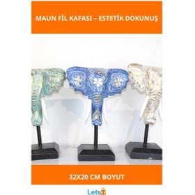 Resim El Yapımı Maun Ağacı Fil Kafası Dekoratif 32x20 Cm 1 Adet 