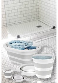 Resim Katlanır Çamaşır Sepeti Katlanır Kova Katlanır Koçero Multi 3'lü Set - Çamaşır Sepeti-kova-koçero Beyaz - Gri 