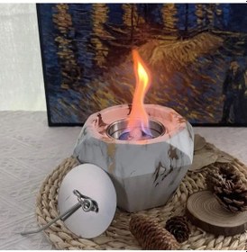 Resim Şömine Mini Masaüstü Taş Ateş Çukuru Mermer Desenli Şömine Isıtıcı Şömine 