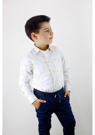 Resim Erkek Çocuk Katlanır Kollu Slim Fit Gömlek Sarı 