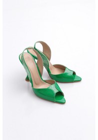 Resim Dgn 02-23y Kadin Silver Taşli Kadeh Topuklu Ayakkabi Yeşil Rugan 