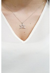 Resim Gümüş Kaplama Zirkon Taşlı Yıldız Kolye Sarı 