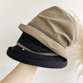 Resim 1pc Kadın Sonbahar Kış Kalın Corduroy Küçük Şapka, Japon Vintage Tarzı Moda Balıkçı Şapkası, Hafif Dokuma Polyester, Esnek Olmayan, Yılbaşı Temalı 