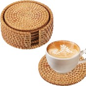 Resim 6/8 adet El Dokuma Rattan Bardak Seti, Isıya Dayanıklı Mutfak Matları Gongfu Çayı için, Dayanıklı Masa Aksesuarları, İçecek Bardakları | Geleneksel Rattan Tasarımı | Dokuma Dokulu 