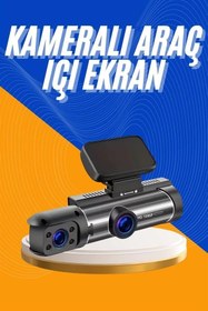 Resim Araç Kamerası Black Box Çift Kameralı Ekranlı Full HD Sürüş Kamerası 
