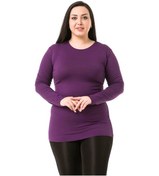 Resim Büyük Beden Bisiklet Yaka Uzun Kollu Viskon Mürdüm Body Mürdüm 