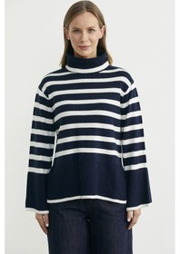 Resim Sementa Yünlü Tam Balıkçı Çizgili Triko Kazak - Lacivert Lacivert 