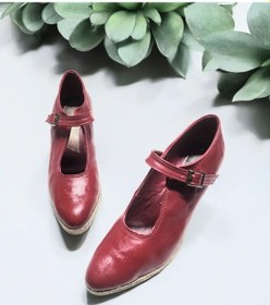 Resim Dolgu Topuk Hasır Tokalı Balerin Espadril Kırmızı 