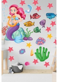 Resim Deniz Kızı Deniz Yıldızları Balıklar Temalı Çocuk Odası Sticker 