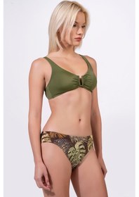 Resim Endeep Kadın Desenli Özel Lurex Kumaş Toparlayıcı Bikini Takımı Yeşil 