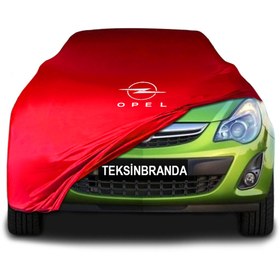 Resim ULTRASHOP Opel Corsa D 3-Door (2006 - 2014) Kırmızı Kumaş Araba Branda Logolu Kumaş Penye Oto Branda 