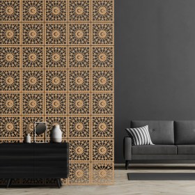 Resim Makta ® Perde Paravan | Lazer Kesim Ahşap Sarkıt Seperatör, 4'lü Panel Levha Seti 