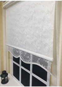 Resim Çift Mekanizmalı Ekru Tül Perde Ve Ekru Stor Perde Stb4003 Beyaz 