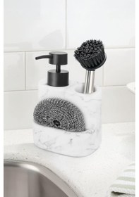 Resim Fırça Ve Tel Bölmeli Lüx Sıvı Sabunluk - Banyo Mutfak Tezgah Üstü Sabunluk Beyaz Siyah 