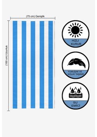 Resim Çizgili Dijital Baskılı 75x150 Cm Plaj Havlusu MAVİ 