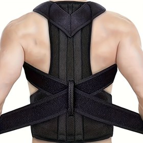 Resim 1 Adet Siyah Ergonomik Tasarım Yetişkin Sırt Destek Kemeri, Ayarlanabilir Omuz Askılı, İç ve Dış Mekan Aktiviteleri için Duruş Düzeltici, Nefes Alabilen Kumaş, Rahat Kullanım, Elde Yıkama, Dayanıklı Kumaş, Omurga Hizalama, Ofis Çalışanları, Aktif Yaşam Tarzı 
