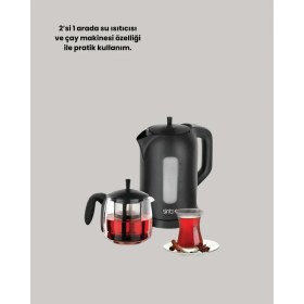 Resim Aesco 0,9 L Cam Demlik ve 1,7 L Su Haznesi ile Çay Keyfi - Lisinya 