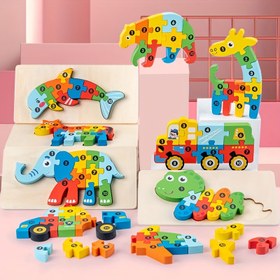 Resim 3 Yaş ve Üstü için Uygun, Ahşap Hayvan Bulmacaları - 3D Sayı Bulmacaları, Renkli Birleştirilebilir Bloklar, Yaratıcı Montaj 