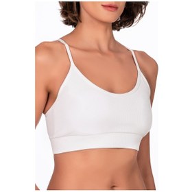 Resim Kompedan Fitilli İnce Askılı Şekillendirici Spor Sütyeni, Sporcu Bustiyer B.k.m-beyaz Beyaz 