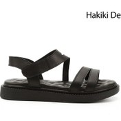 Resim Gönderi R Siyah Cırt Bantlı Dolgu Taban Hakiki Deri Comfort Sandalet Siyah 