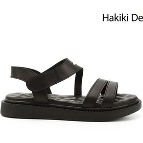 Resim Gönderi R Siyah Cırt Bantlı Dolgu Taban Hakiki Deri Comfort Sandalet Siyah 