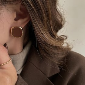 Resim 1 Çift Elegant Fransız Vintage Tarzı Kahverengi Kare Yuvarlak Küpeler Kadınlar Için, Çinko Alaşım Bakır Post ile, Günlük ve Parti Etkinlikleri Için Çok Yönlü 