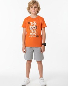 Resim Fyk Kids Yuvarlak Yakalı Yazlık The More Baskı Detaylı Kaprili Erkek Çocuk Alt Üst Takım Turuncu 
