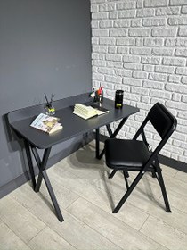 Resim Hey Modüler Mobilya Buse Çalışma Masası Ofis Bilgisayar Masası - Katlanır Sandalyeli 103 CM Metal Siyah Ayak 