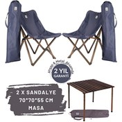 Resim Bag The Joy Antrasit İskelet Lacivert Kılıf 70x70x55 CM Antrasit Masa Ahşap Katlanır Masa Sandalye Seti 